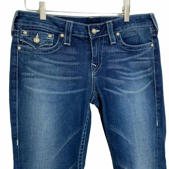 True Religion Jeans Women's 32‎ Bootcut Dark Wash Denim Embellished Pockets Y2K - Picture 2 of 7
